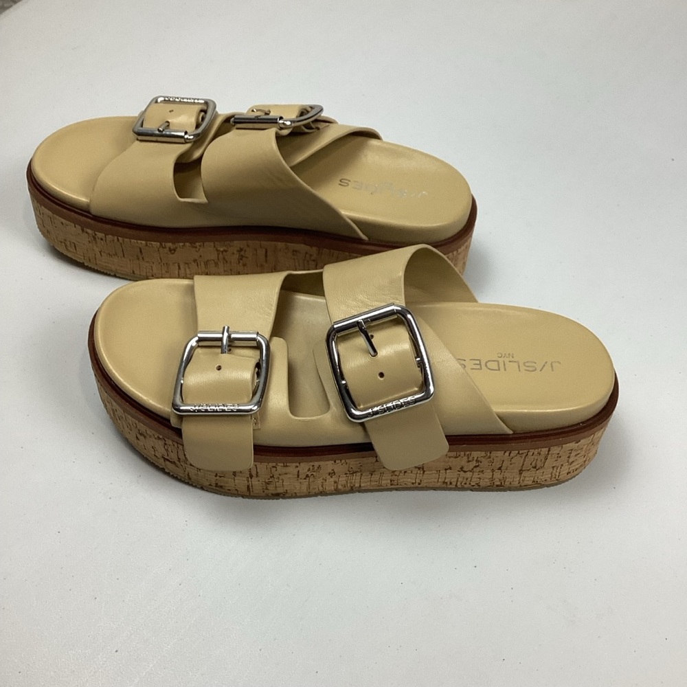 J/Slides Belinda Leather Double Strap Cork Platform Sandals 7.5 - Picture 5 of 11